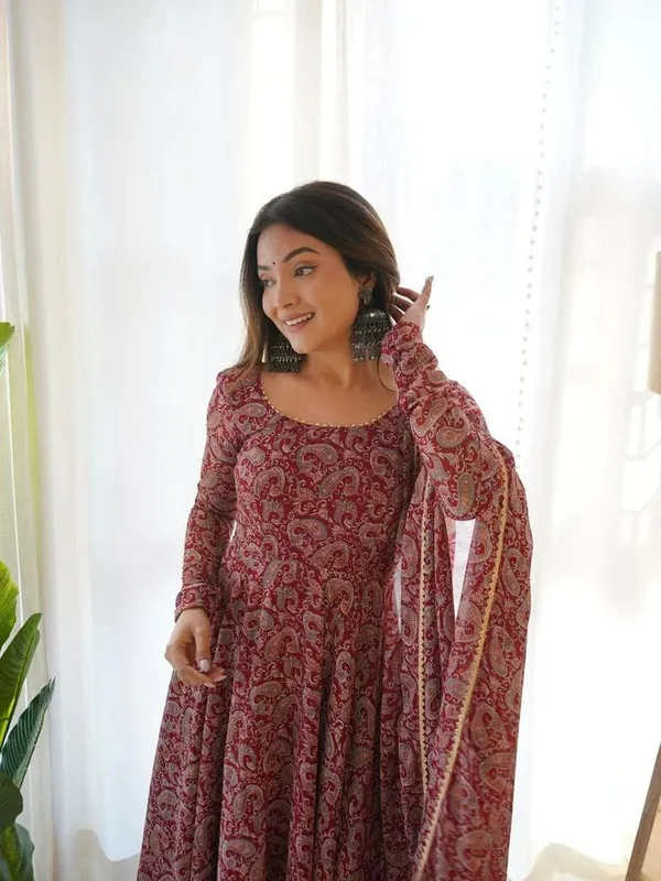 Maroon_Printed_Flared_Anarkali_Kurta_Set_for_Women