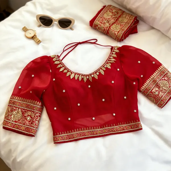 Red_Georgette_Gold_Embroidered_Bridal_Blouse_For_Women