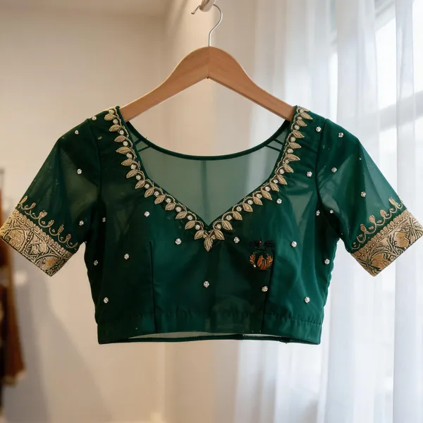 Green_Georgette_Gold_Embroidered_Bridal_Blouse_For_Women