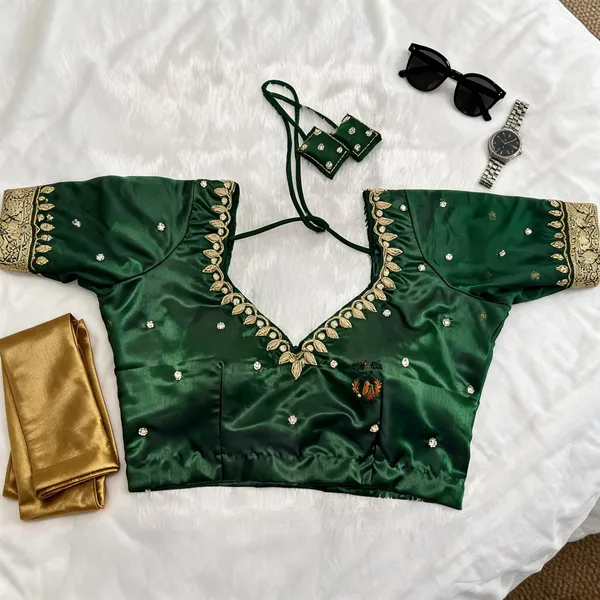 Green_Georgette_Gold_Embroidered_Bridal_Blouse_For_Women