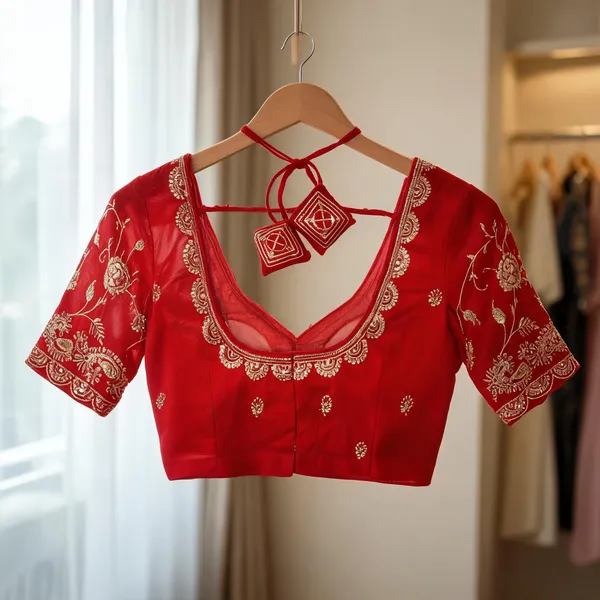 Red_Georgette_Gold_Floral_Embroidered_Bridal_Blouse_For_Women