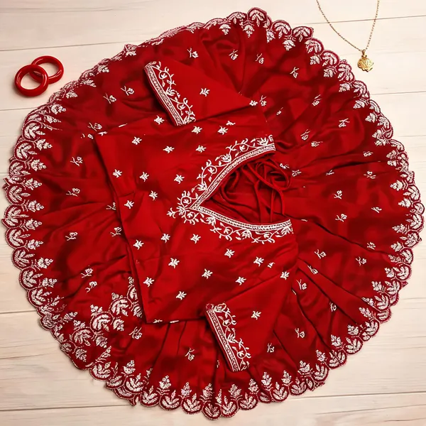 Red_Georgette_Embroidered_Briddhi_Saree_&_Blouse_Set_For_Women