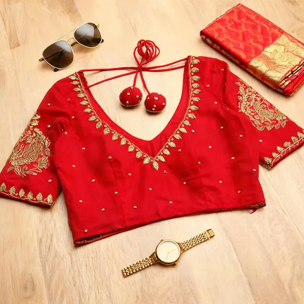 Red_Georgette_Open-Back_Embroidered_Bridal_Blouse_For_Women