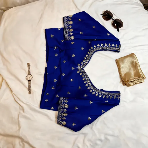 Blue_Georgette_Gold_Embroidered_Bridal_Blouse_For_Women