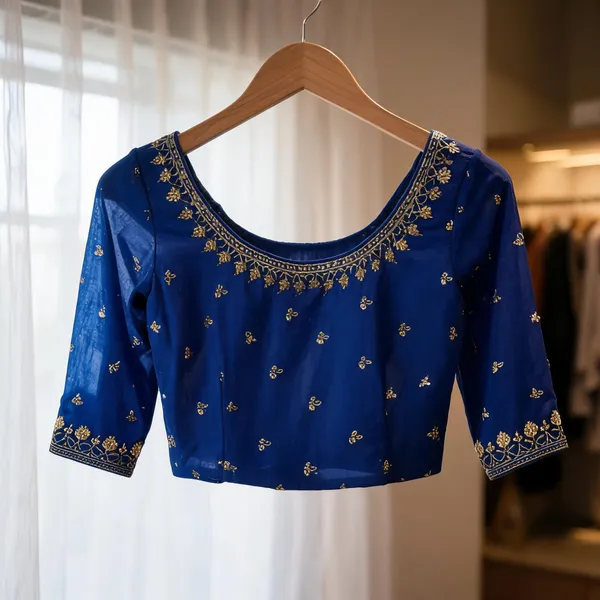 Blue_Georgette_Gold_Embroidered_Bridal_Blouse_For_Women