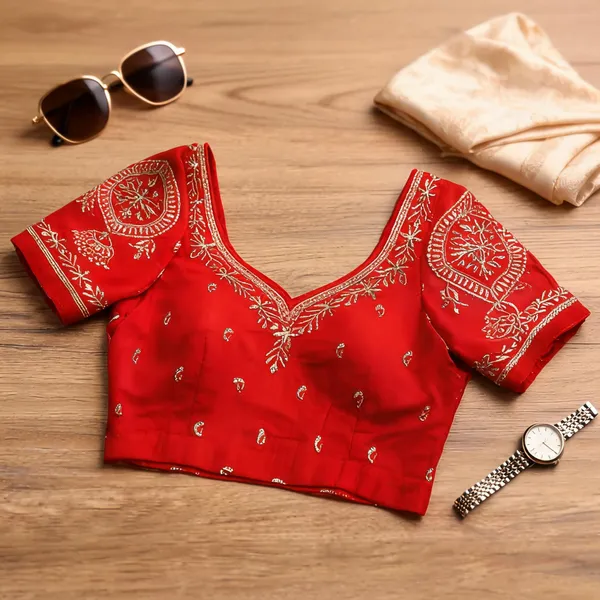 Red_Georgette_Embroidered_Bridal_Blouse_For_Women