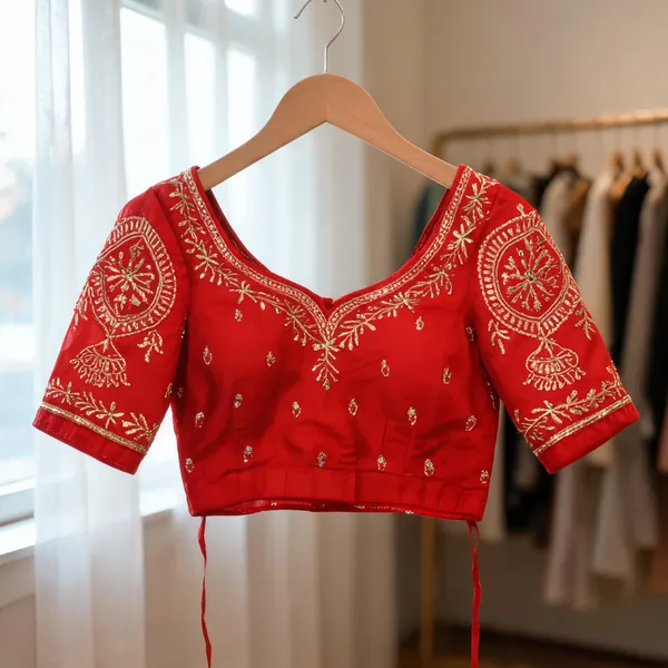 Red_Georgette_Embroidered_Bridal_Blouse_For_Women