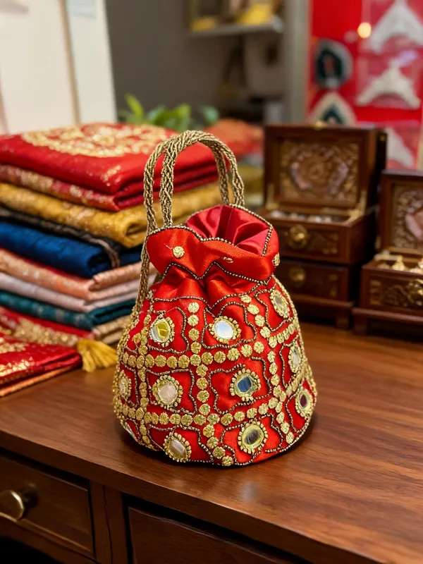 Red_Georgette_Embroidered_Drawstring_Bridal_Potli_Bag_For_Women