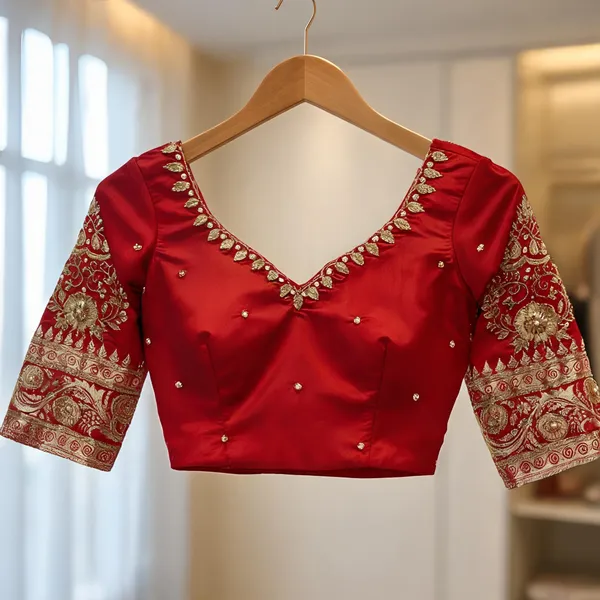 Red_Georgette_Aari_Work_Deep_Neck_Bridal_Blouse_For_Women