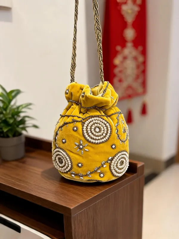 Yellow_Georgette_Embellished_Bridal_Potli_Bag_For_Women