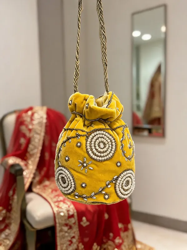 Yellow_Georgette_Embellished_Bridal_Potli_Bag_For_Women