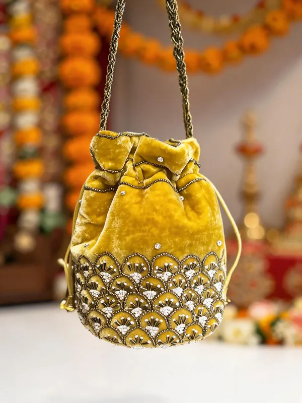 Yellow_Georgette_Beadwork_Bridal_Potli_Bag_For_Women