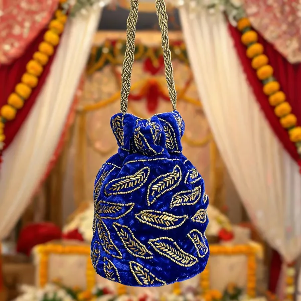 Blue_Georgette_Gold_Embroidered_Bridal_Potli_Bag_For_Women