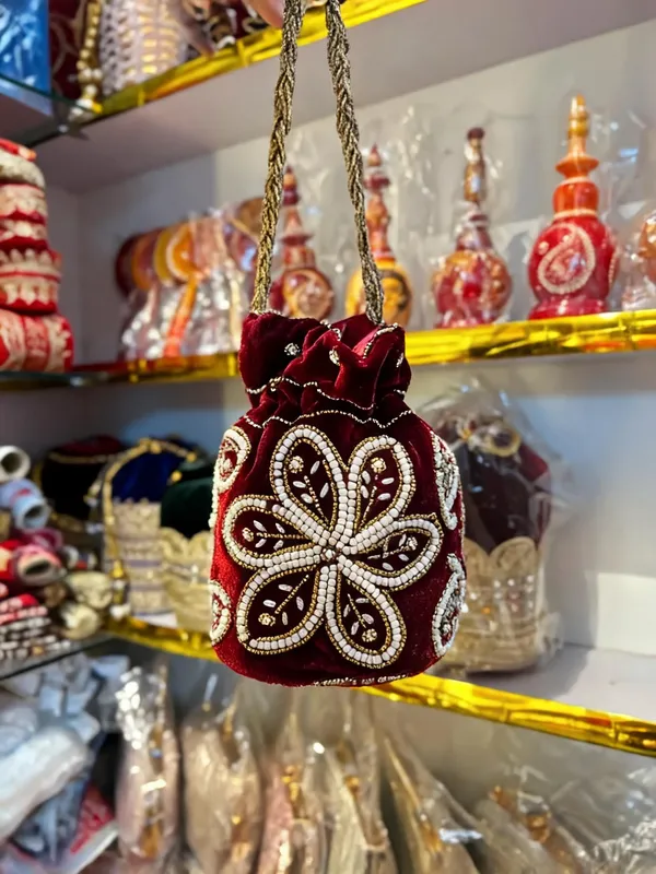 Maroon_Georgette_Beadwork_Bridal_Potli_Bag_For_Women