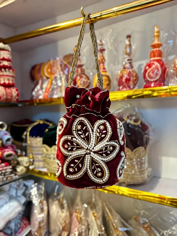 Maroon_Georgette_Beadwork_Bridal_Potli_Bag_For_Women