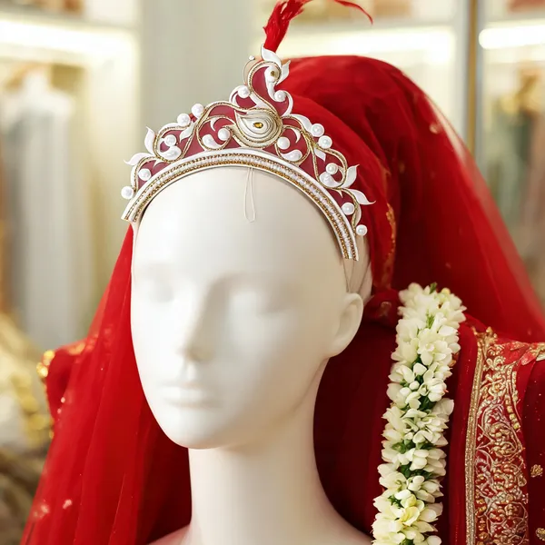 White_Pearl_Alloy_Peacock_Motif_Bengali_Bridal_Mukut