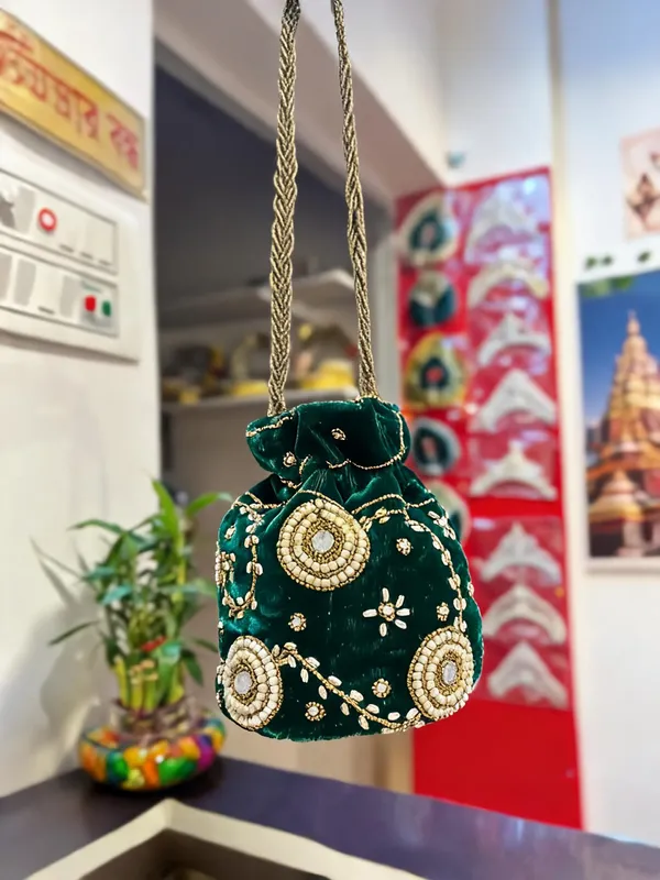 Green_Georgette_Beadwork_Bridal_Potli_Bag_For_Women