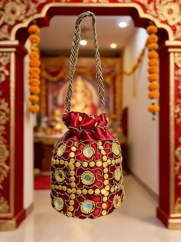 Red_Georgette_Gold_Embroidered_Bridal_Potli_Bag_For_Women