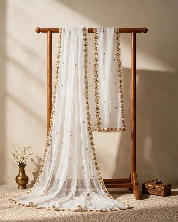 White_Net_Sequin_Embroidered_Bridal_Dupatta_For_Women