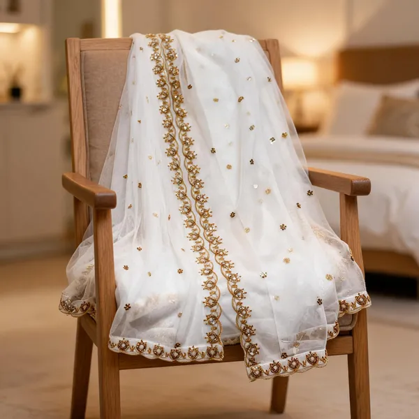 White_Net_Sequin_Embroidered_Bridal_Dupatta_For_Women