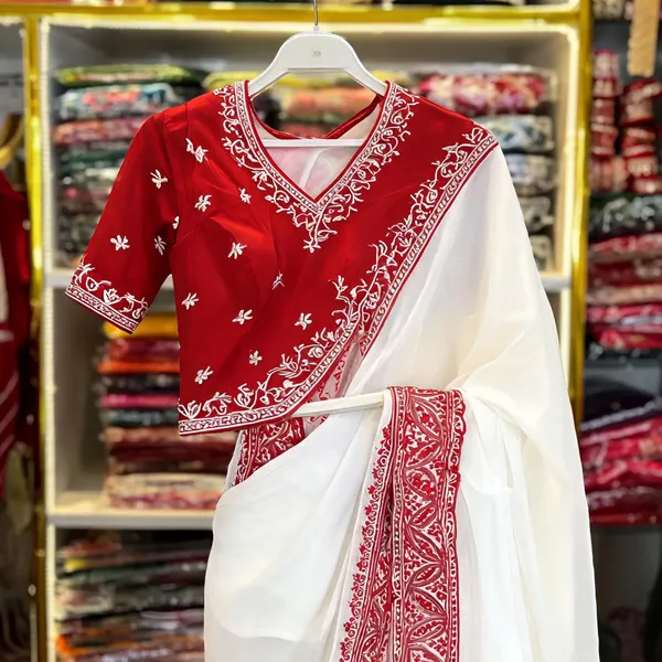 Red_Georgette_Briddhi_Saree_And_Blouse_Set_For_Women