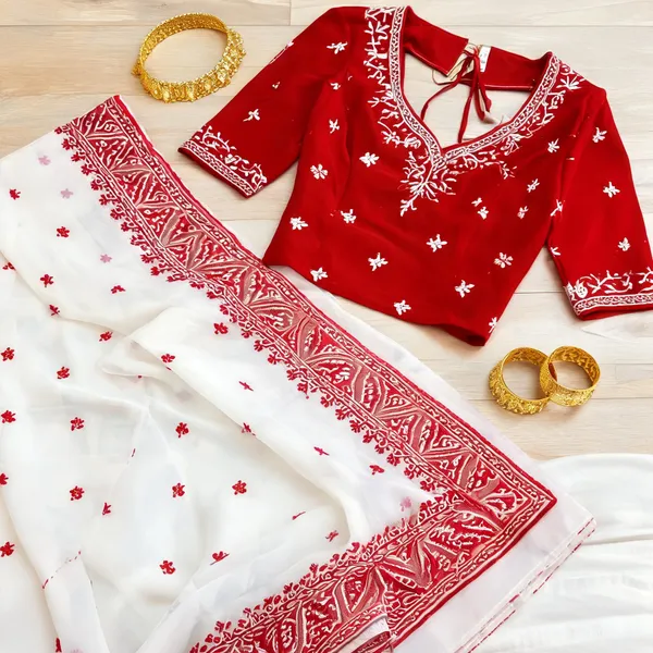 Red_Georgette_Briddhi_Saree_And_Blouse_Set_For_Women