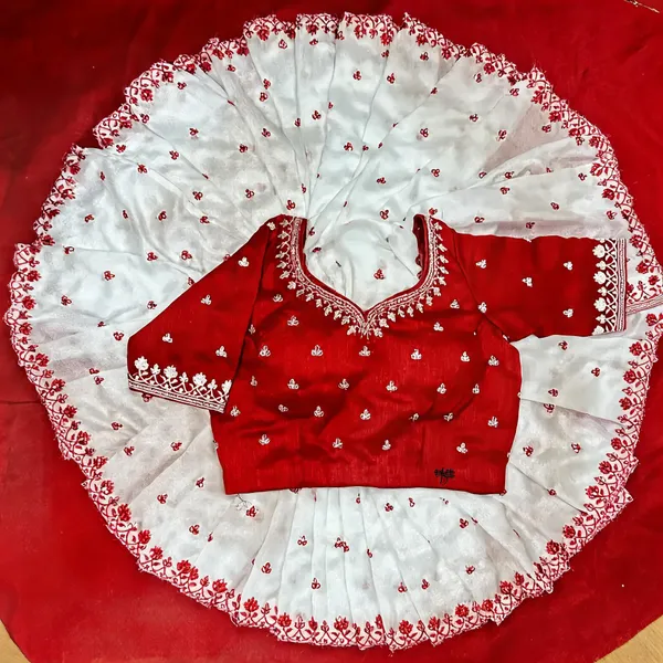 Red_Georgette_Saree_&_Blouse_Combo_Set_For_Women
