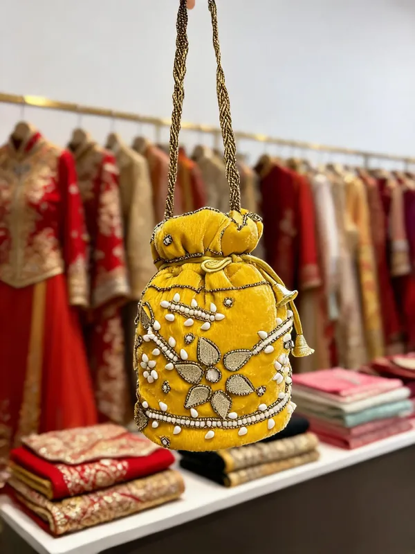 Yellow_Georgette_Canvas_Floral_Bridal_Potli_Bag