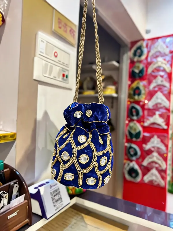 Blue_Georgette_Canvas_Gold-Tone_Embellished_Bridal_Potli_Bag