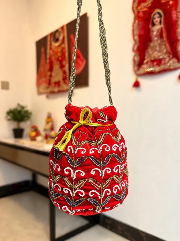 Red_Georgette_Canvas_Embroidered_Bridal_Potli_Bag