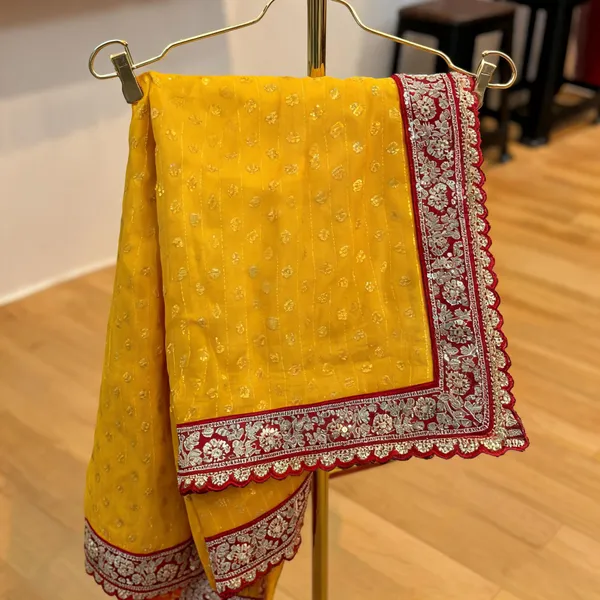 Yellow_Georgette_Embroidered_Border_Saree_&_Blouse_Combo_Set_For_Women