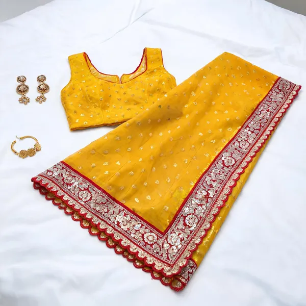 Yellow_Georgette_Embroidered_Border_Saree_&_Blouse_Combo_Set_For_Women