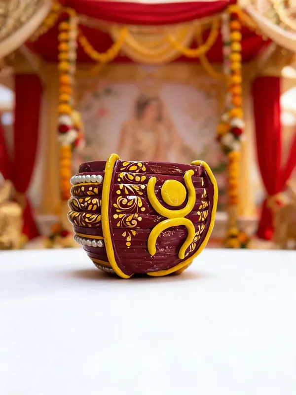 Maroon_Yellow_Wood_Dholak-Style_Kunke_Wedding_Accessory