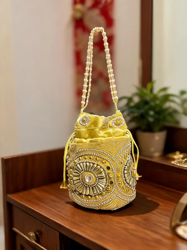 Yellow_Georgette_Beaded_Bridal_Botua_Potli_Bag
