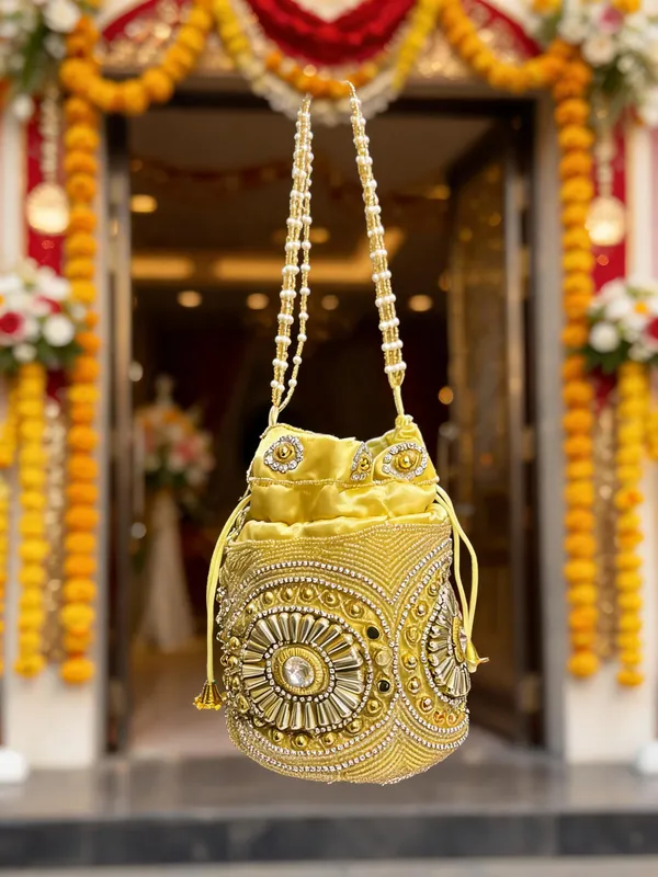 Yellow_Georgette_Beaded_Bridal_Botua_Potli_Bag