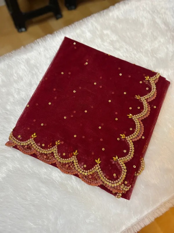 Meroon_Stone-Embellished_Bridal_Net_Dupatta