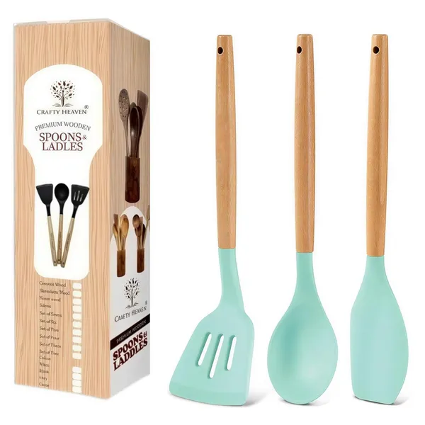 Green_Wooden_Handle_Silicone_Spatula_Set_For_Kitchen_(Set_Of_3)