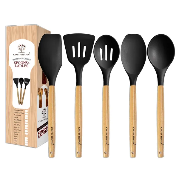Black_Wooden_Handle_Silicone_Spatula_Set_For_Kitchen_(Set_Of_5)