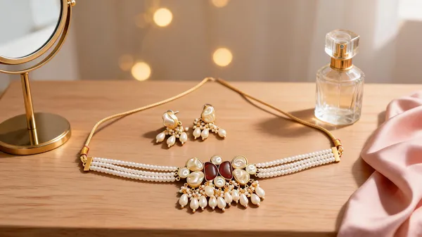 Gold_Brass_Pearl_Choker_Necklace_Set_For_Women