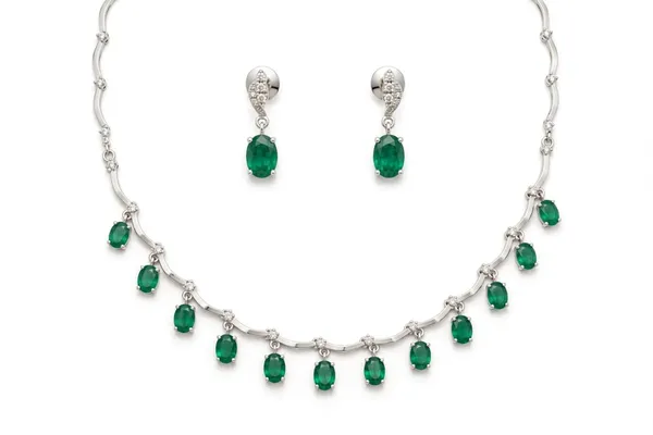 Silver_Tone_Green_Stone_Necklace_And_Earrings_Set_for_Women