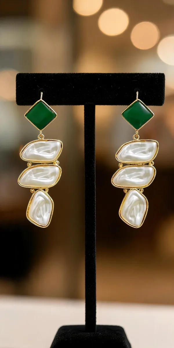 Green_Brass_Pearl_Drop_Earrings_For_Women