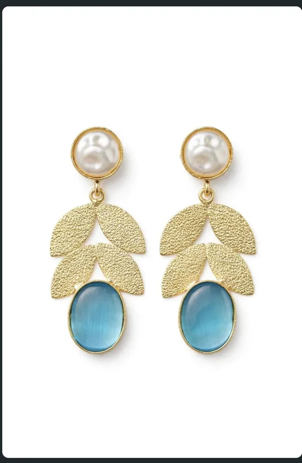 Gold_Tone_Pearl_And_Blue_Stone_Drop_Earrings_for_Women