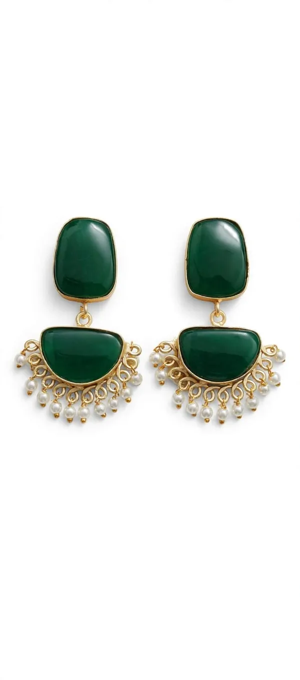 Green_Stone_Gold_Tone_Pearl_Drop_Earrings_for_Women