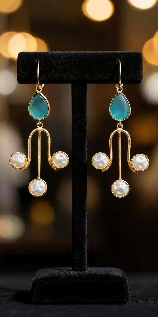 Teal_And_Gold_Brass_Pearl_Drop_Earrings_For_Women