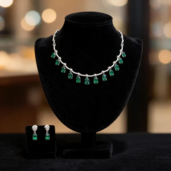 Silver_And_Green_Stone_Brass_Necklace_And_Earrings_Set_For_Women