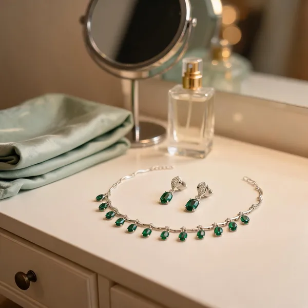 Silver_And_Green_Stone_Brass_Necklace_And_Earrings_Set_For_Women