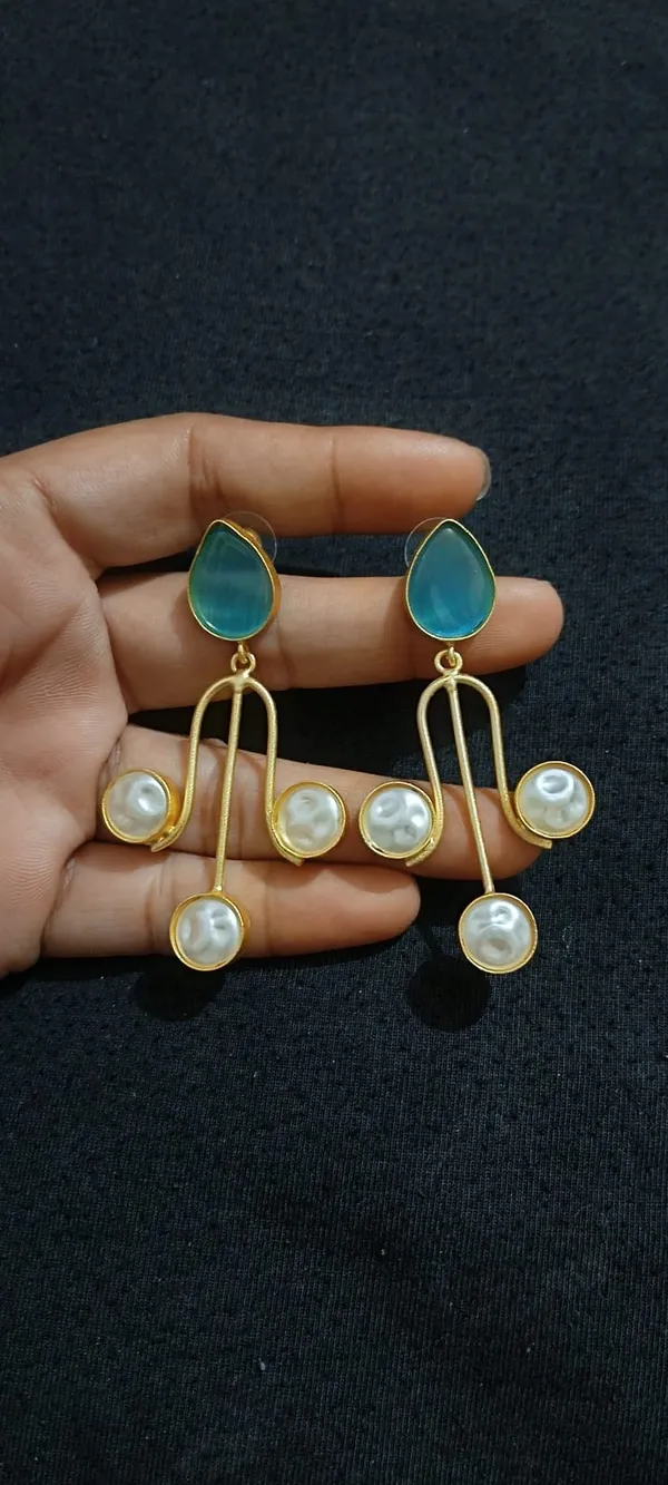 Teal_Gold_Tone_Pearl_Drop_Earrings_for_Women