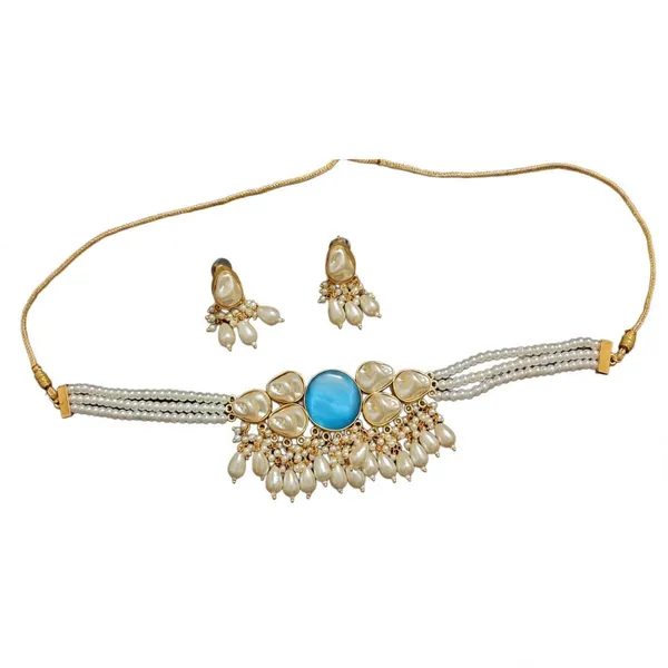Gold_Tone_Pearl_Choker_Necklace_And_Earrings_Set_for_Women