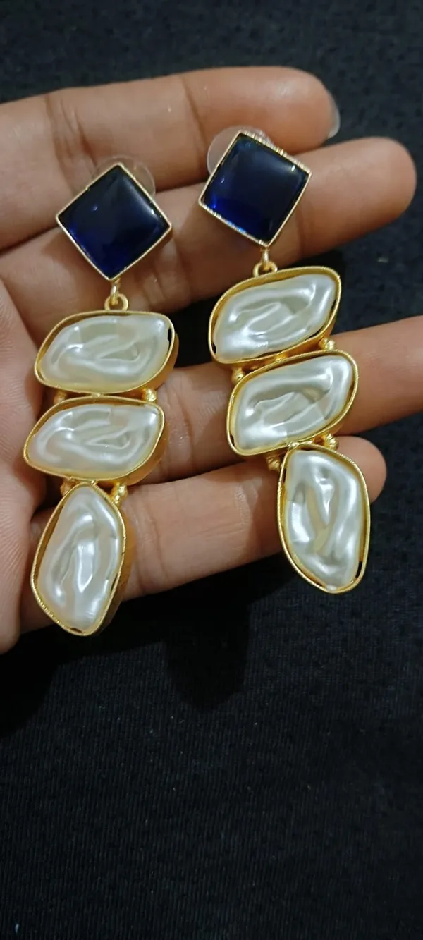 Blue_Gold-Tone_Pearl-Effect_Drop_Earrings_for_Women