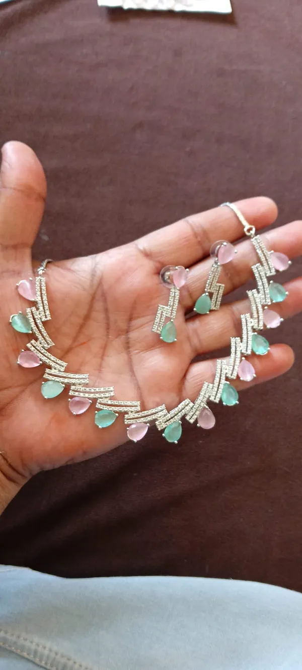 Multicolour_Silver_Tone_Necklace_And_Earrings_Set_For_Women